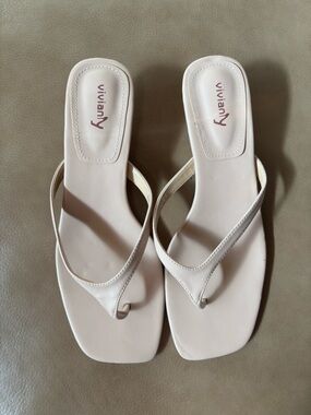 Vivianly Women's Cream Thong Sandals